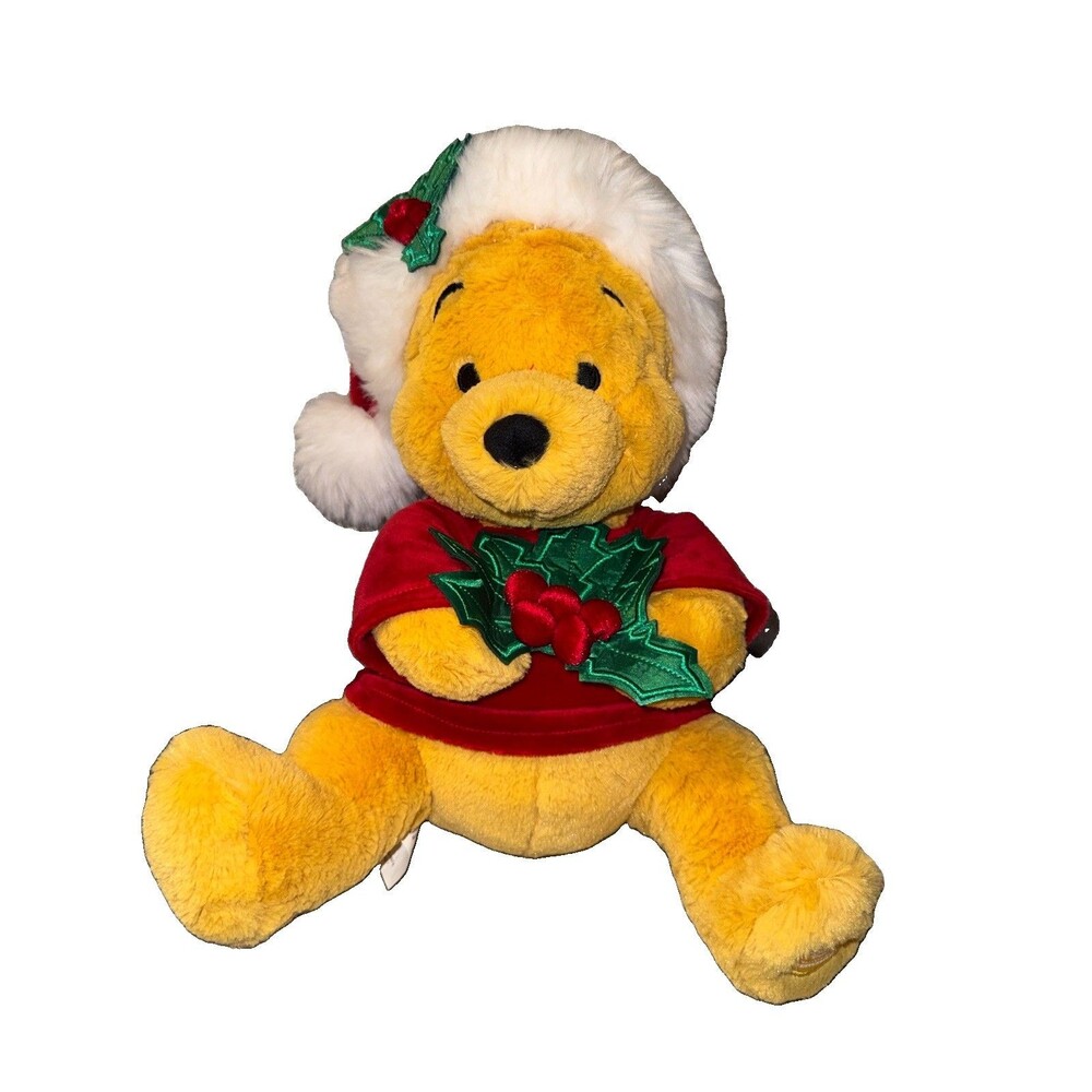 Disney Store Winnie the Pooh Holly Christmas Plush 15” Santa Holiday Bear